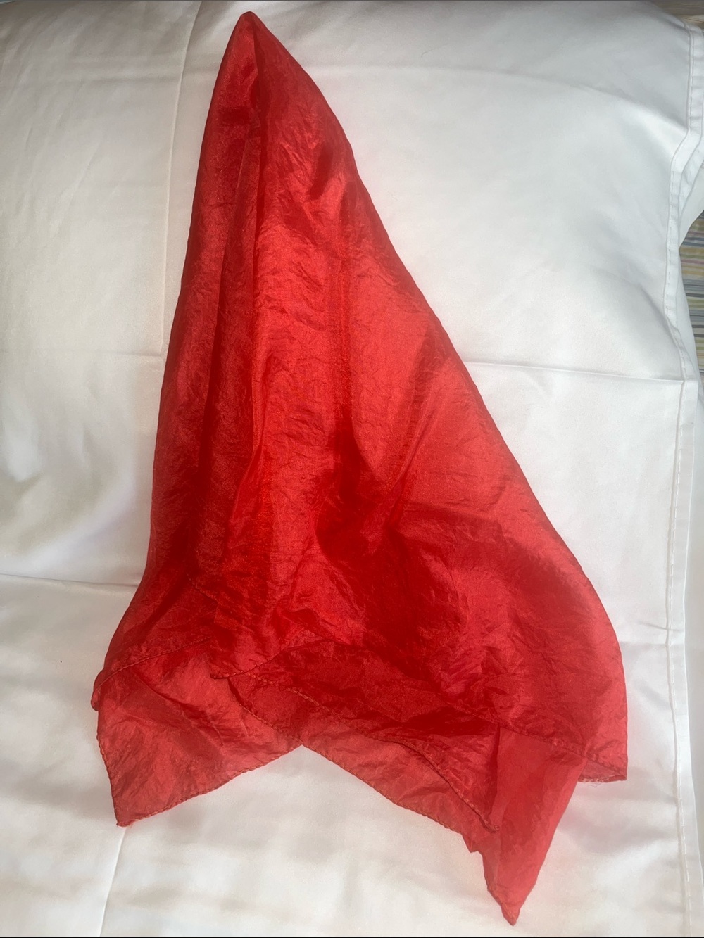Tomato Red Lightweight Handrolled Hams Silk Scarf - Sheer Accent Piece‎
